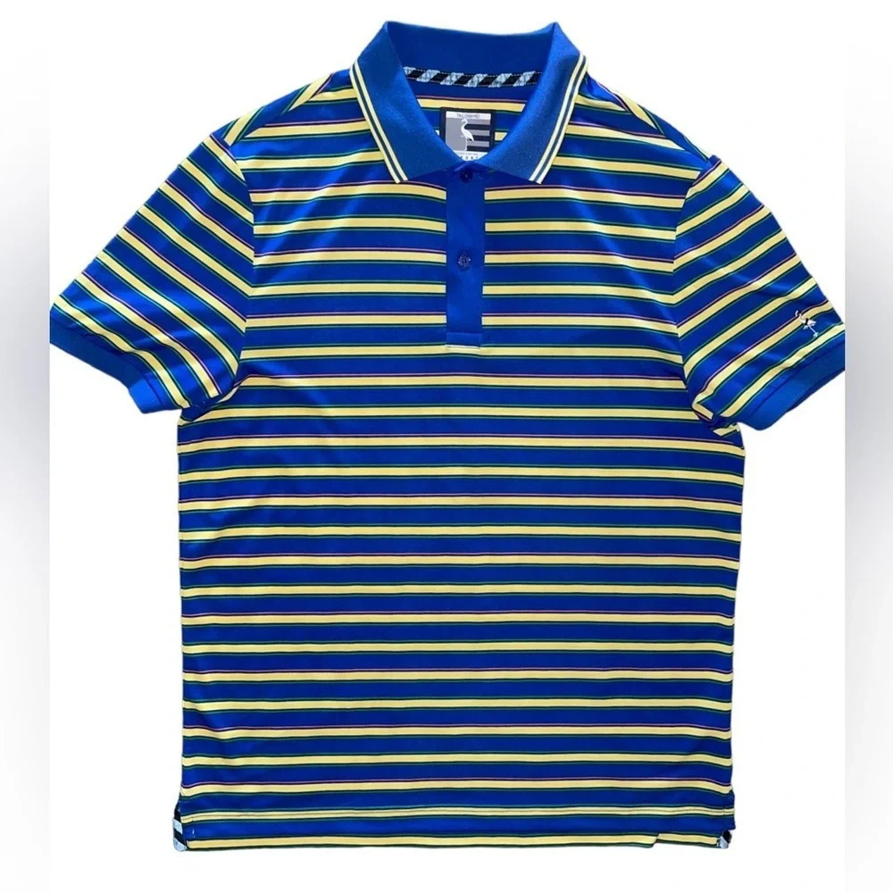 Tailorbyrd Sport Striped Short Sleeve Golf Polo Size Small Blue Yellow Sporty